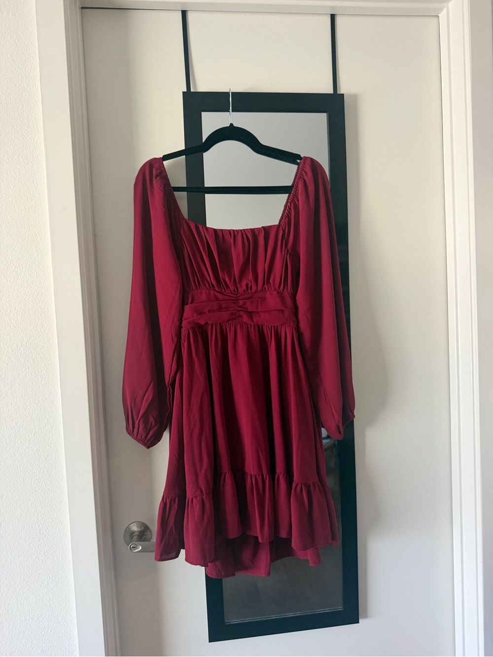 SHEIN Wine Red Long Sleeve Mini Dress